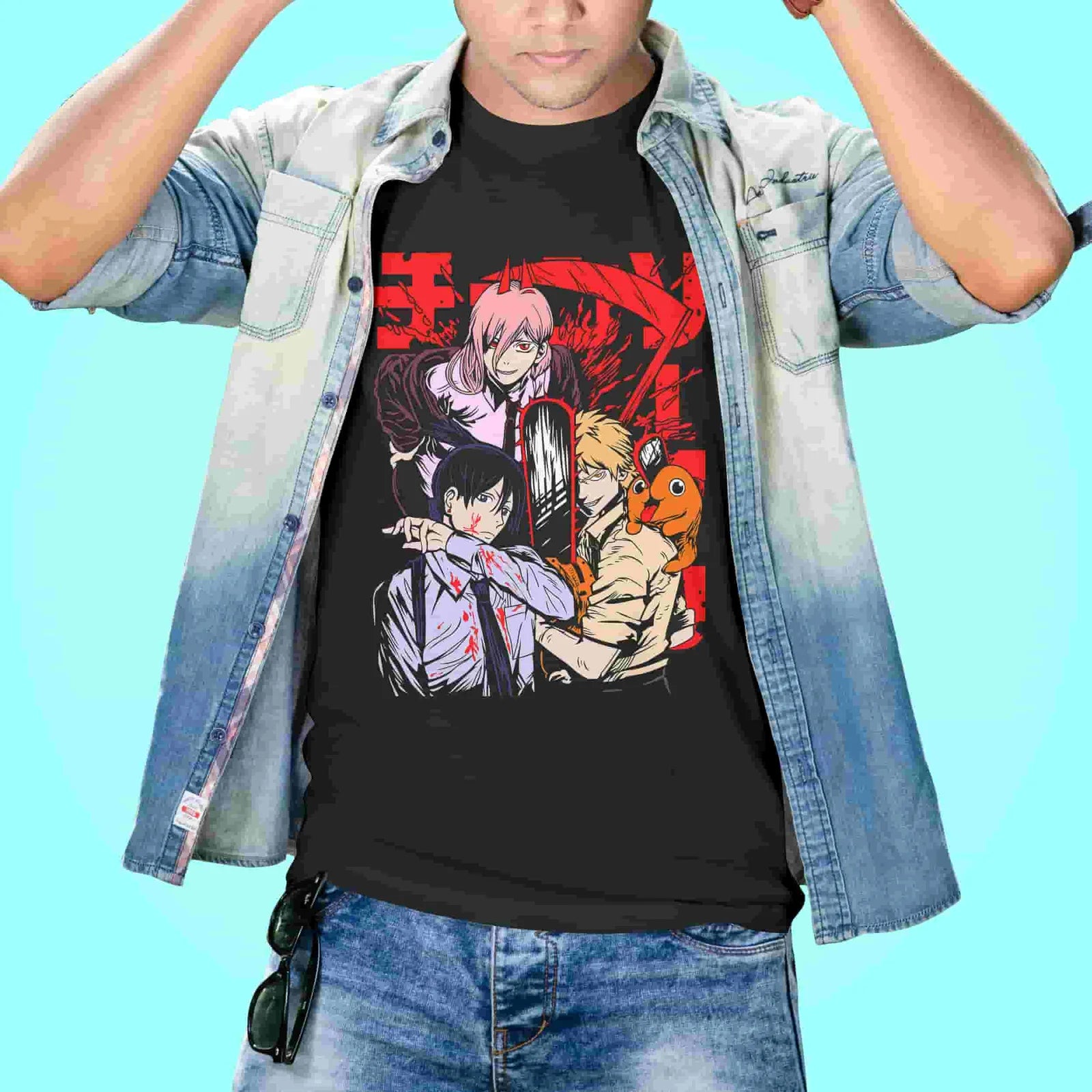 Chainsaw man trio trendy cotton printed T-shirt - depasro