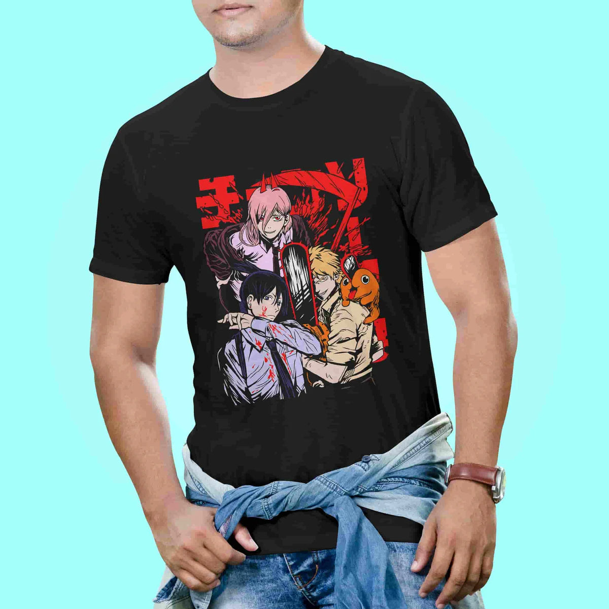 Chainsaw man trio trendy cotton printed T-shirt - depasro