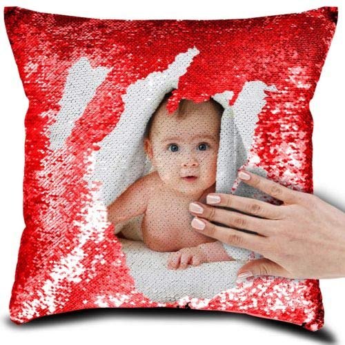 Magic Pillow Square Red 16×16 inch (Front–Sequin / Back – Heavy Satin)