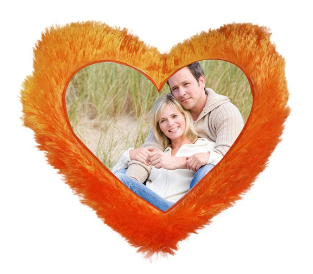 Fur Heart Pillow Orange (16×16 inch) ( With Filler and Zipper Bag)