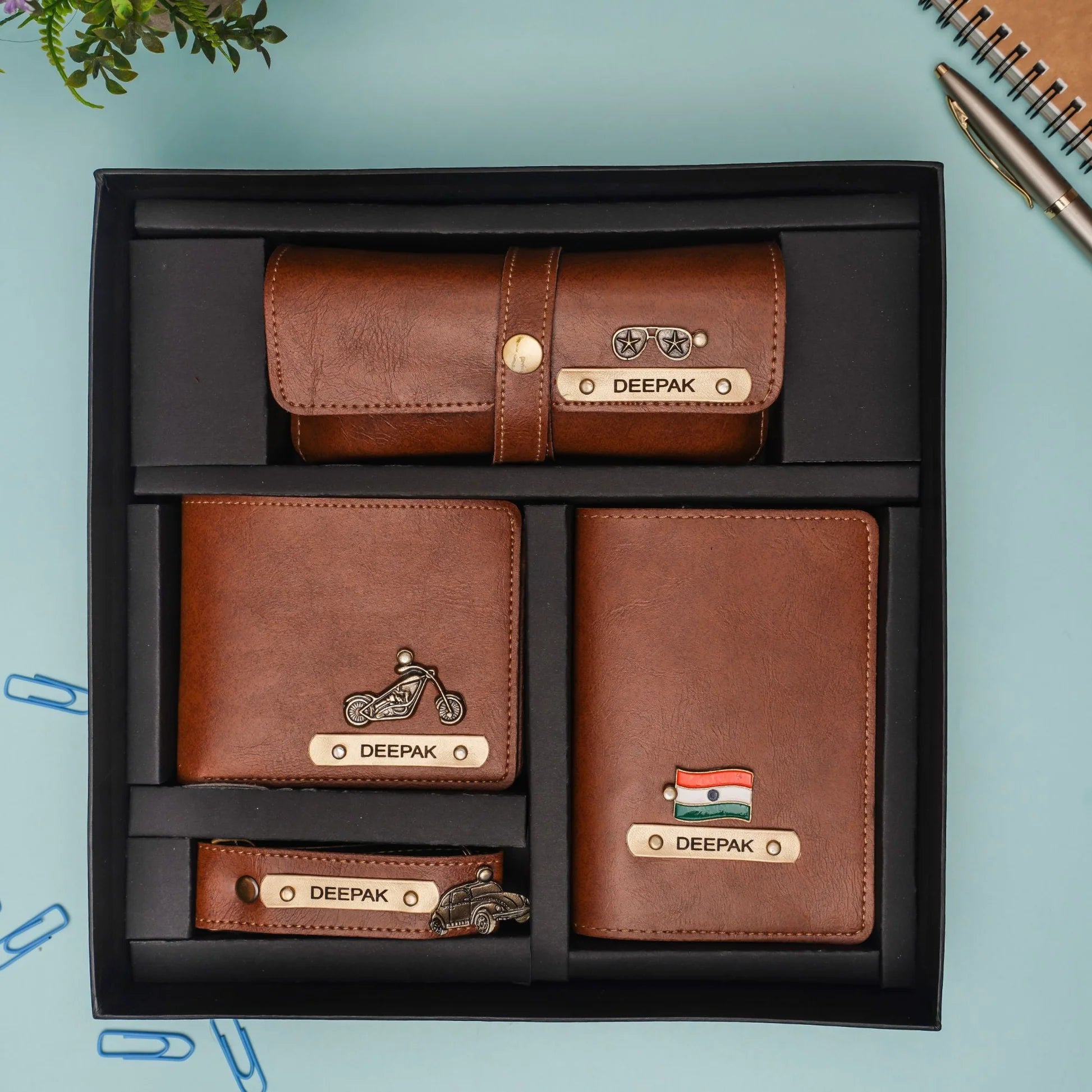 Customized 4 Piece Men Combo Leather Products - depasro