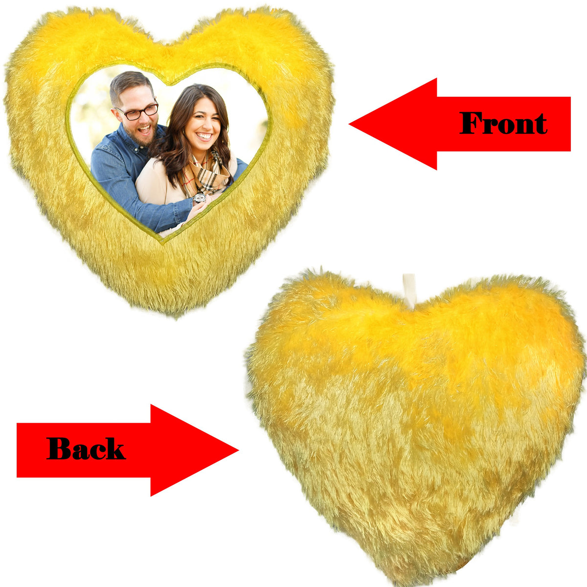 Fur Heart Pillow Yellow (16×16 inch) (With Filler and Zipper Bag)