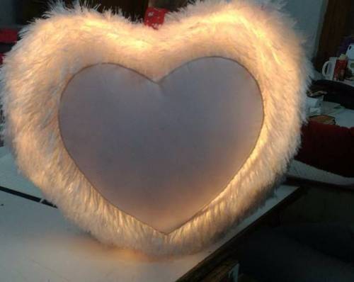 Single Led Fur Heart Pillow (16×16 inch) (Yellow Led) (With Filler and Zipper Bag) - depasro