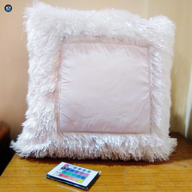 Multi Led Fur Square Pillow (16×16 inch) (With Remote) ( With Filler and Zipper Bag)