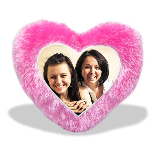 Fur Heart Pillow Pink (16×16 inch) (With Filler and Zipper Bag)